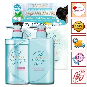 Set Dầu Gội Xả Sạch Dầu Mát Lạnh Tsubaki Premium Cool Set 490ml