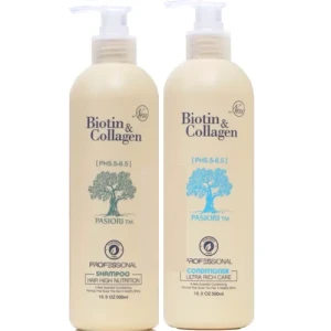 Bộ đôi dầu gội xả Biotin Collagen 1000ml màu trắng giúp phục hồi và chống rụng tóc