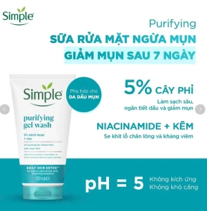 Sữa Rửa Mặt Kiềm Dầu Ngừa Mụn Simple Daily Skin Detox Purifying Facial Wash 150ml